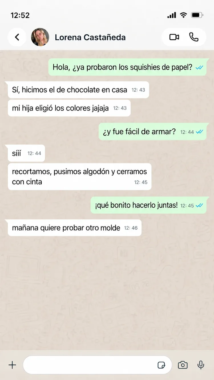 Conversación ilustrativa de Lorena Castañeda sobre los squishies de papel